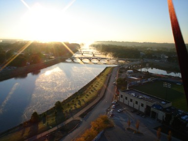 Morning River Fog from RE/MAX REMAX Balloon over Sec Taylor downtown Des Moines DSM